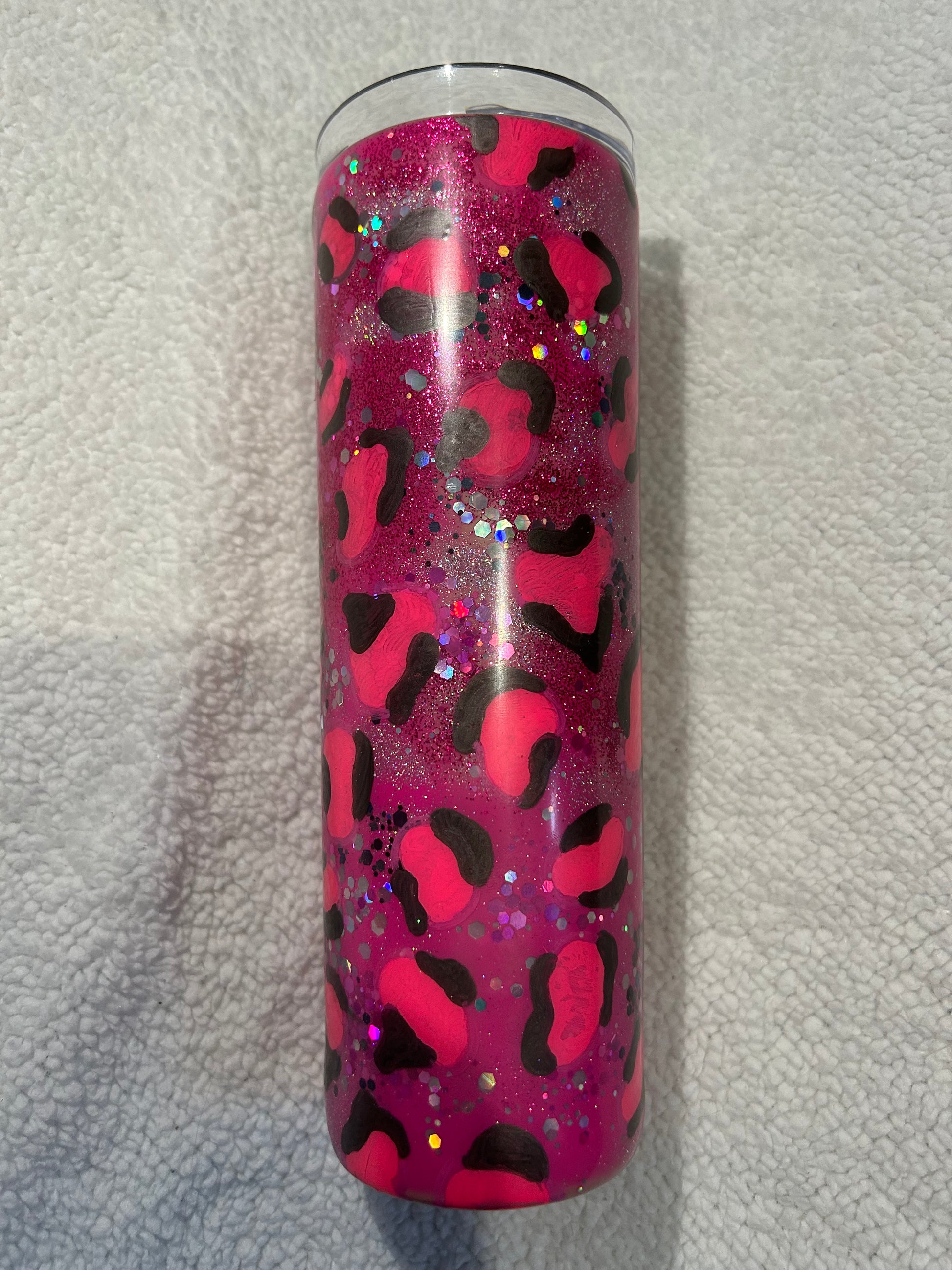 Pink glitter leopard print tumbler