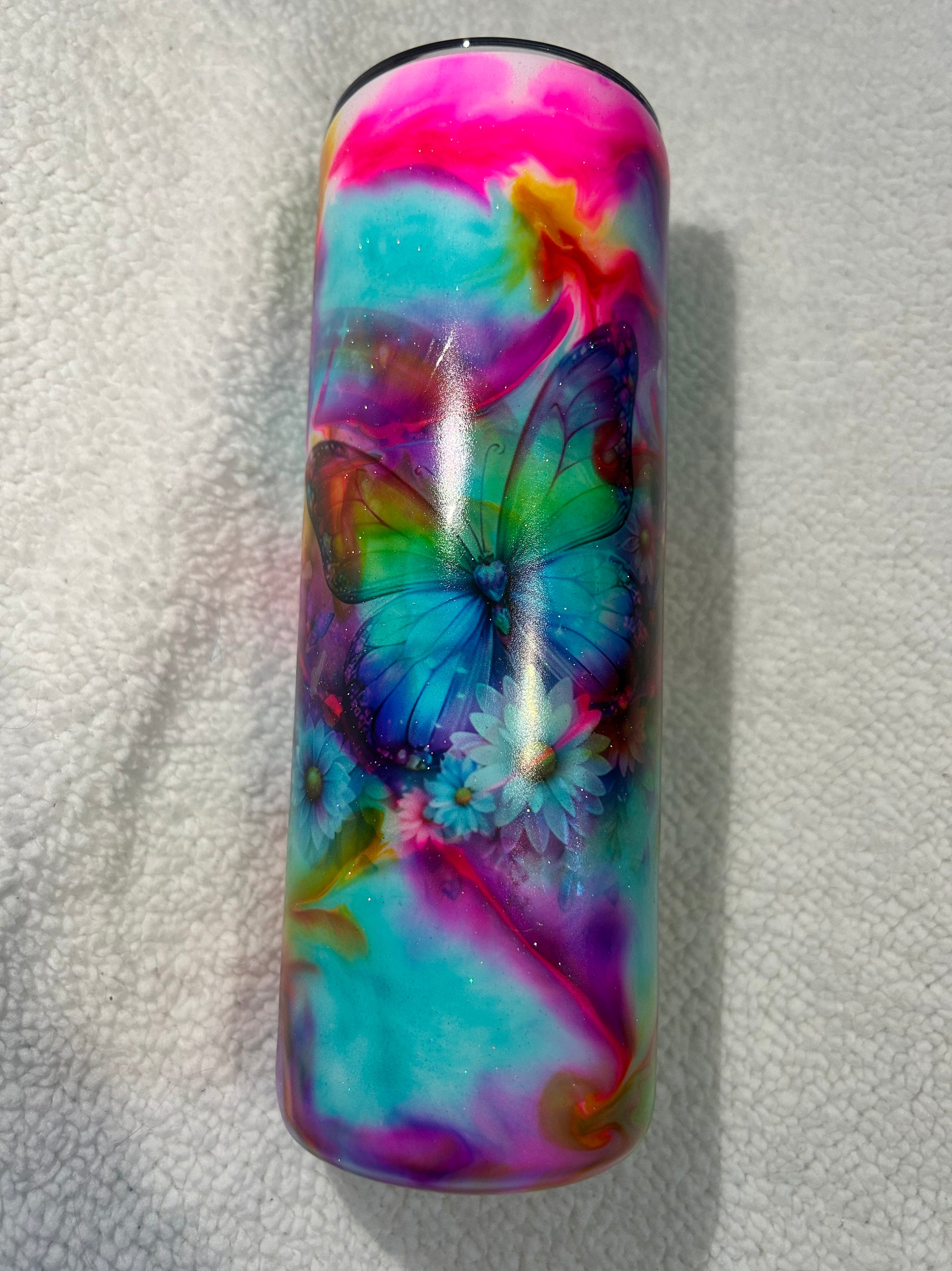 Butterfly rainbow ink drop tumbler