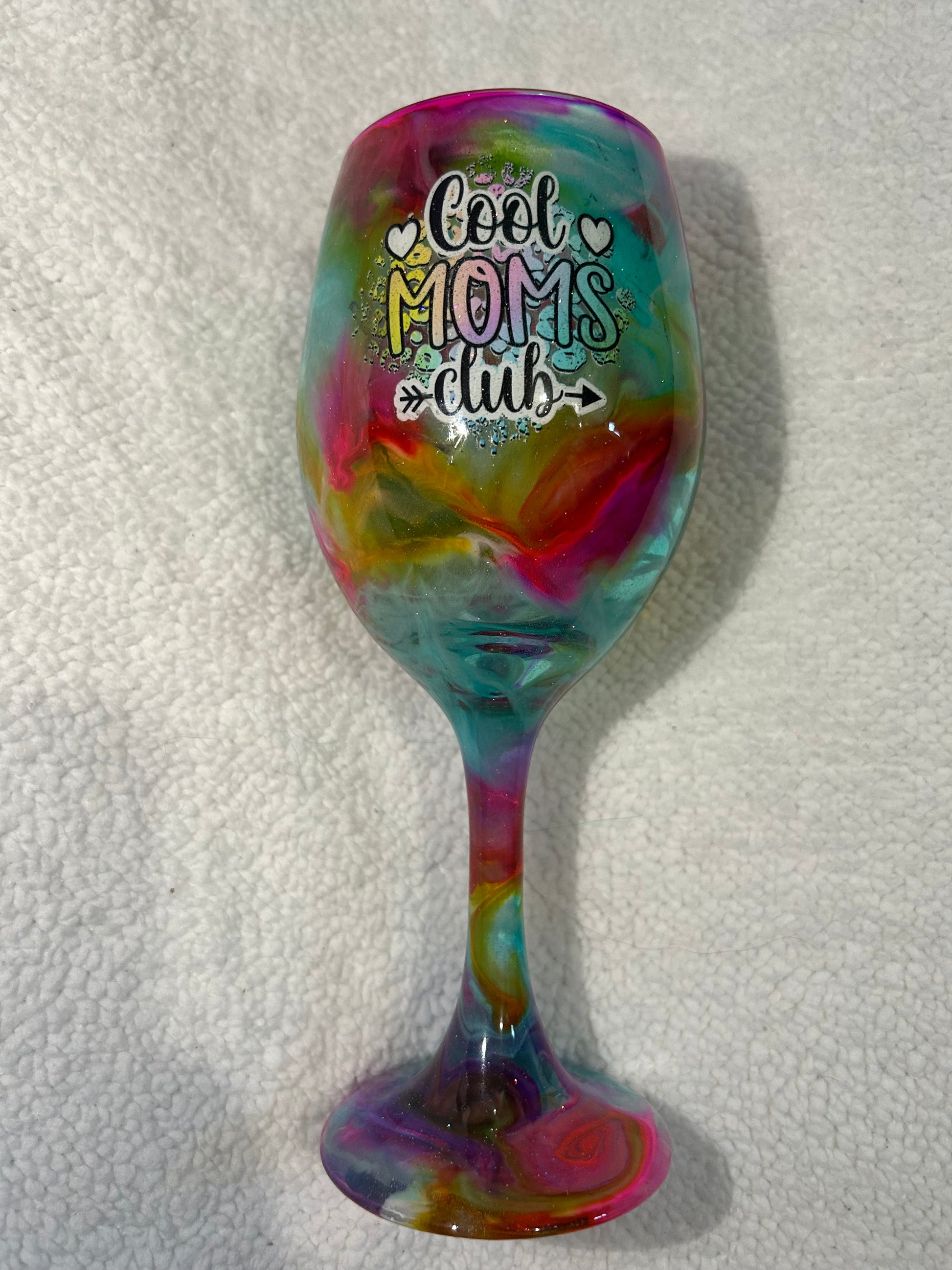 “Cool moms club” rainbow tall wine glass