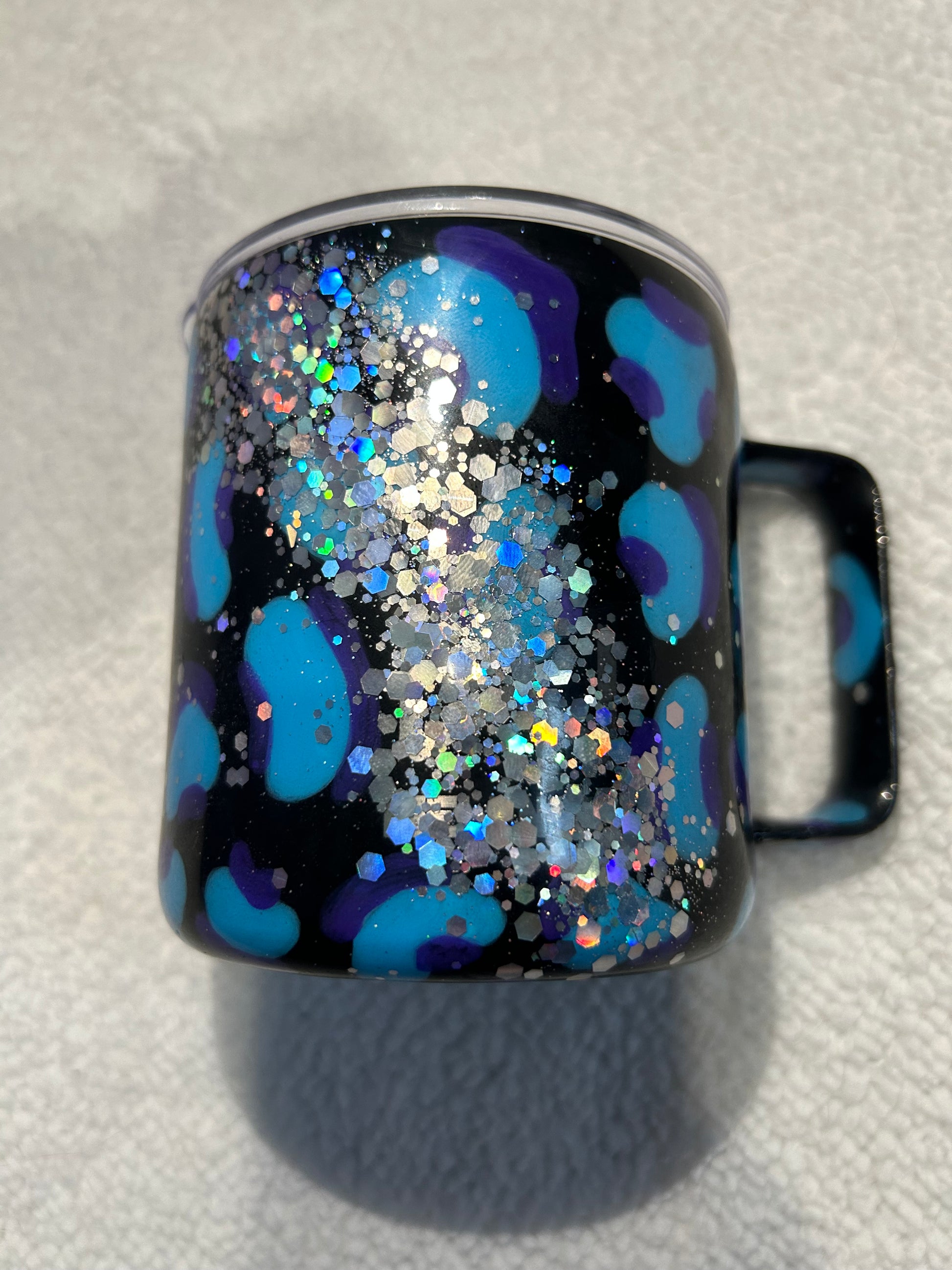 Glitter blue&purple cheetah mug tumbler